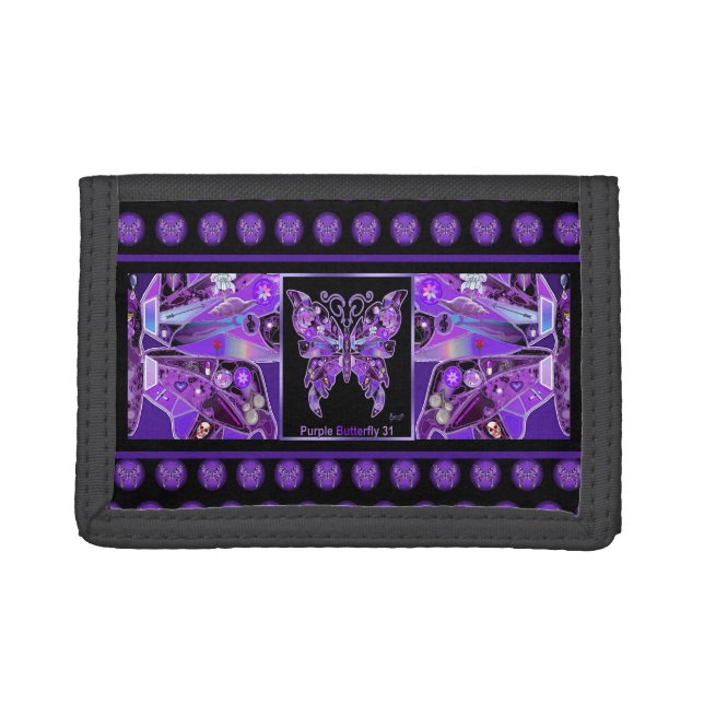 Purple Butterfly 31 Trifold Wallet (Front)