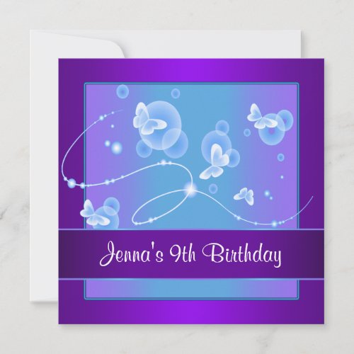 Purple Butterfly 9th Birthday Party Invitation 9