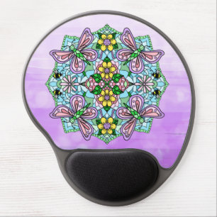 Purple Butterfly and Flowers Mandala Gel Mouse Pad