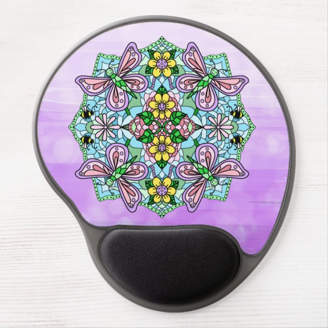 Purple Butterfly and Flowers Mandala  Gel Mouse Pad (Front)