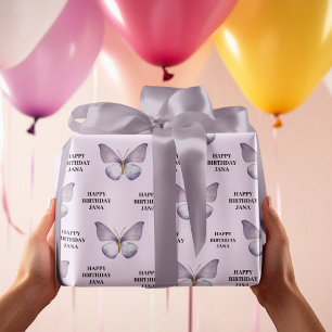 Purple Butterfly and Happy Birthday Wrapping Paper