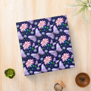 Purple Butterfly and Pink Floral Pattern 3 Ring Binder