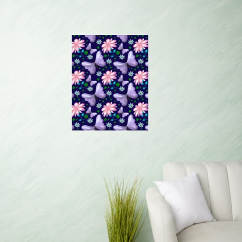 Purple Butterfly and Pink Floral Pattern Wall Decal
