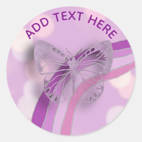Purple Butterfly and Rainbow Classic Round Sticker