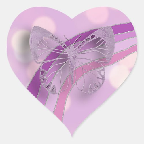 Purple Butterfly and Rainbow Heart Sticker