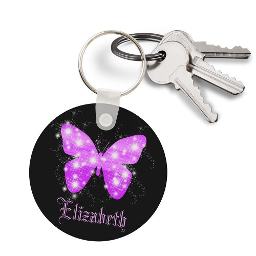 Purple butterfly and stars personalized with name keychain