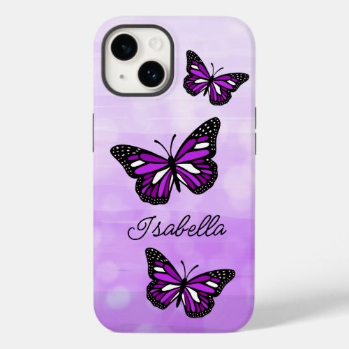 Purple Butterfly and Your Name Personalized    Case_Mate iPhone 14 Case