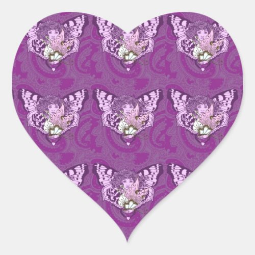 Purple Butterfly Angel Heart Sticker
