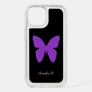 Purple Butterfly Art Drawing & Custom Name iPhone 15 Case