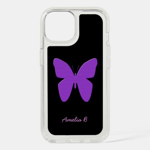 Purple Butterfly Art Drawing  Custom Name iPhone 15 Case