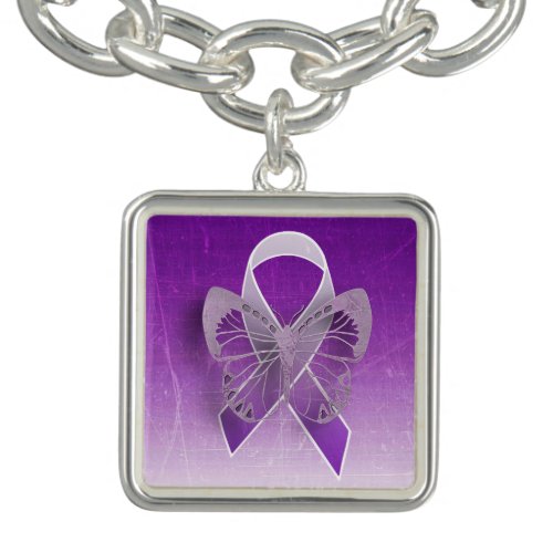 Purple Butterfly Awareness Ribbon Charm Bracelet