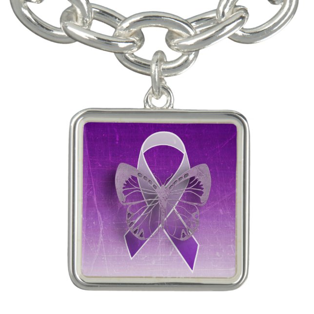 Purple Butterfly Awareness Ribbon Charm Bracelet (Design)