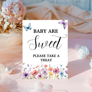 Purple butterfly baby are sweet baby shower favor pedestal sign