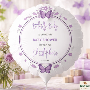 Purple Butterfly Baby Girl Baby Shower  Balloon