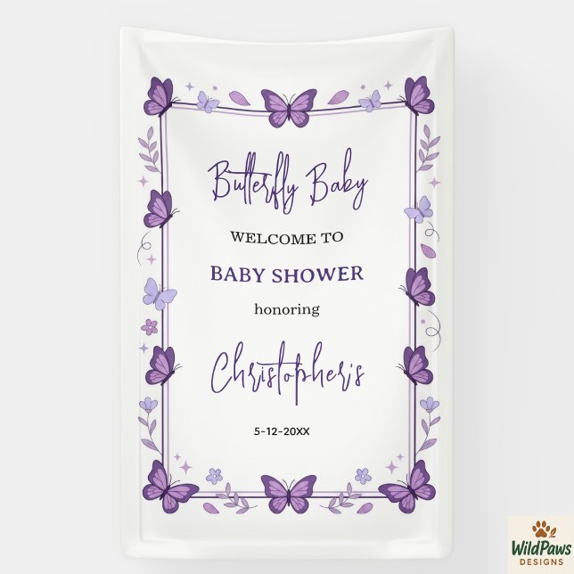 Purple Butterfly Baby Girl Baby Shower  Banner (Purple Butterfly Baby Girl Baby Shower Banner
)