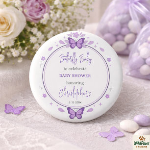 Purple Butterfly Baby Girl Baby Shower Button