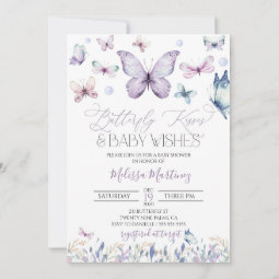 Purple Butterfly Baby Girl Baby Shower Invitation | Zazzle