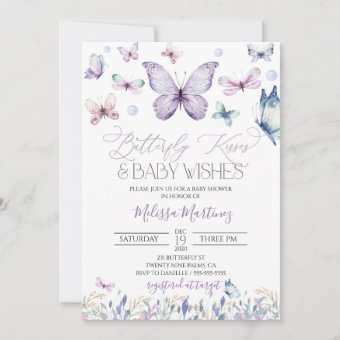 Purple Butterfly Baby Girl Baby Shower Invitation | Zazzle