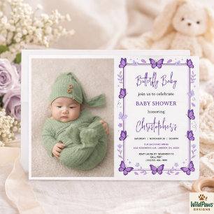Purple Butterfly Baby Girl Baby Shower  Invitation