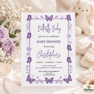 Purple Butterfly Baby Girl Baby Shower Invitation