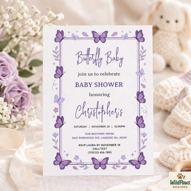 Purple Butterfly Baby Girl Baby Shower  Invitation (Purple Butterfly Baby Girl Baby Shower Invitation
)