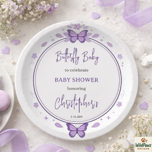 Purple Butterfly Baby Girl Baby Shower  Paper Plates
