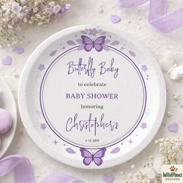 Purple Butterfly Baby Girl Baby Shower  Paper Plates (Purple Butterfly Baby Girl Baby Shower Paper Plates
)