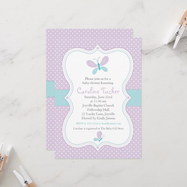 Butterfly Purple And Turquoise Baby Shower Invitations 101+