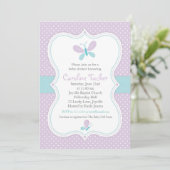 Purple Butterfly Baby Girl Shower Invitation (Standing Front)