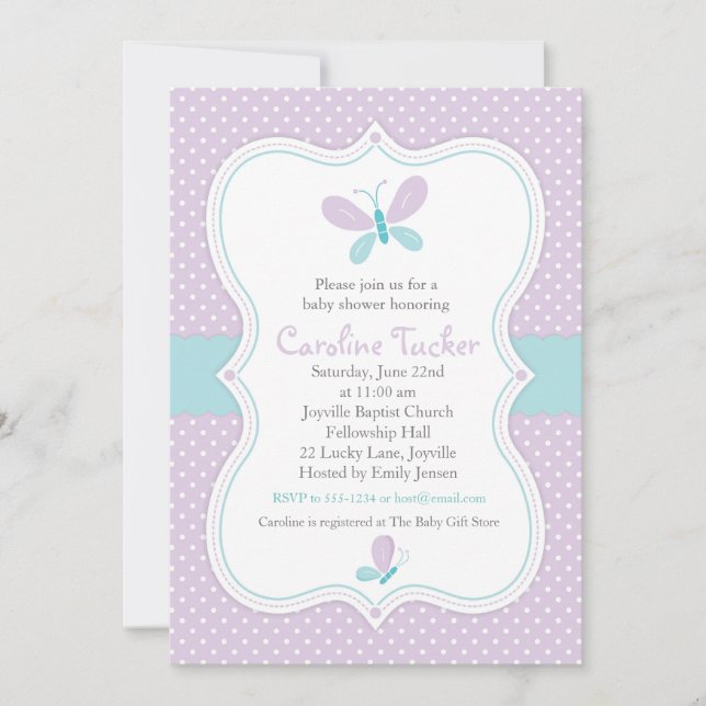 Purple Butterfly Baby Girl Shower Invitation (Front)