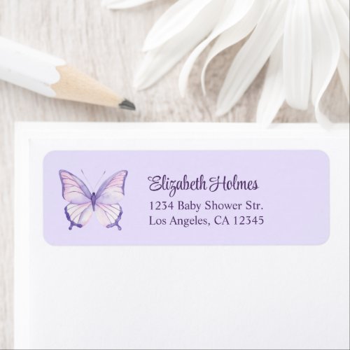 Purple Butterfly Baby Shower Address Label