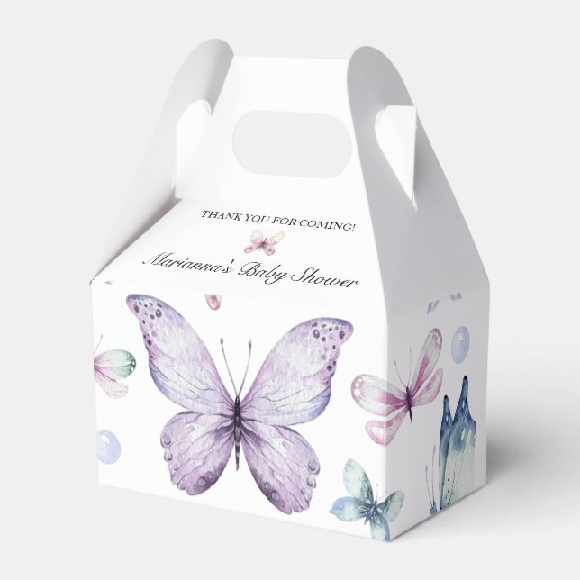 Purple Butterfly Baby Shower Baby Girl Favor Box (Front Side)