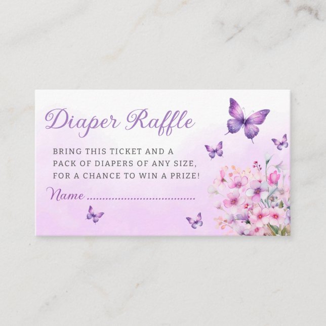 Purple Butterfly Baby Shower Diaper Raffle Ticket  Enclosure Card (Front)