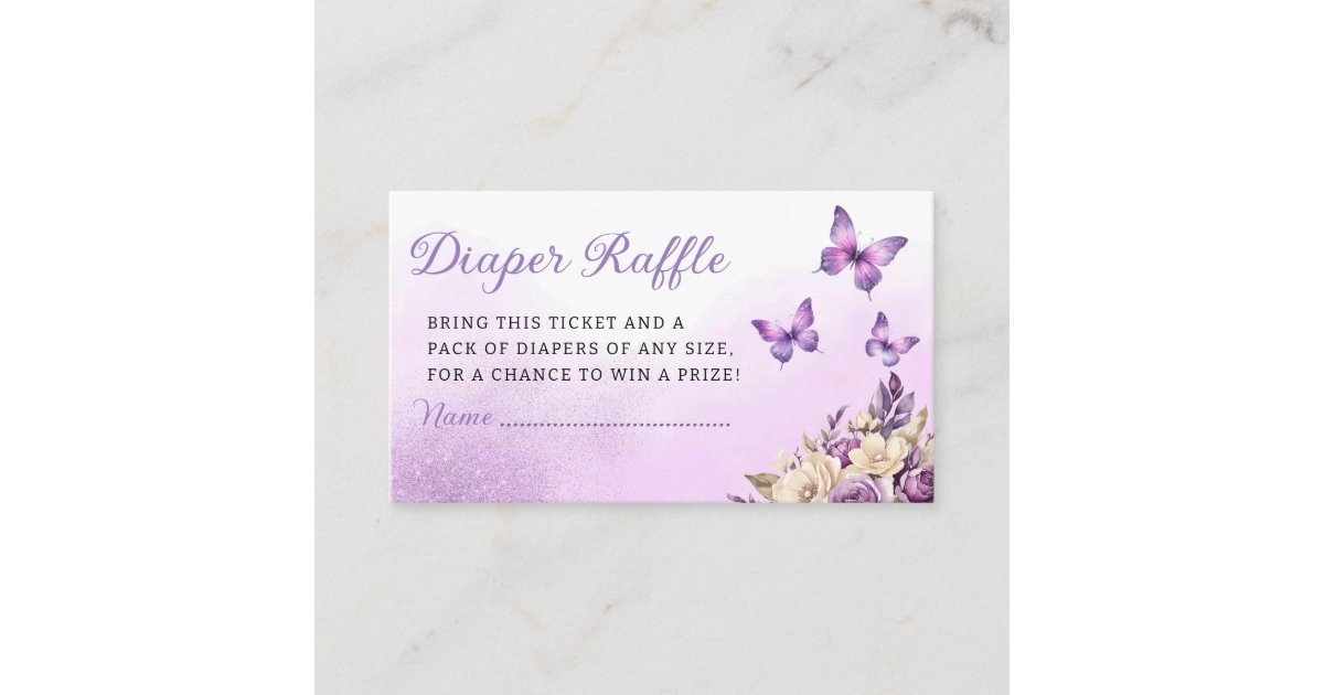 Purple Butterfly Baby Shower Diaper Raffle Ticket Enclosure Card | Zazzle