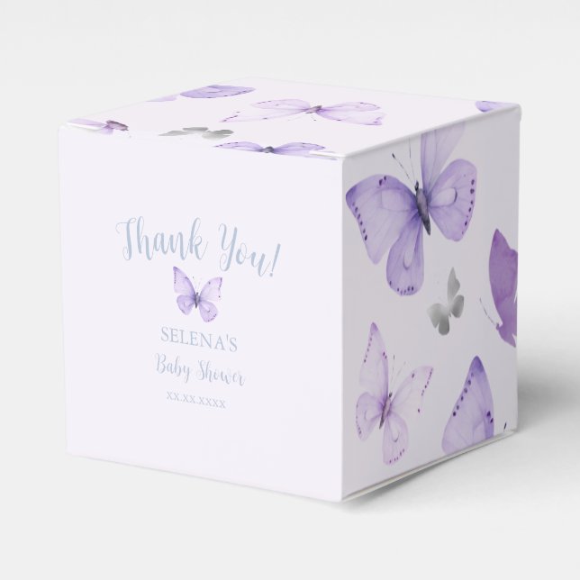 Purple Butterfly Baby Shower Favor Box (Front Side)