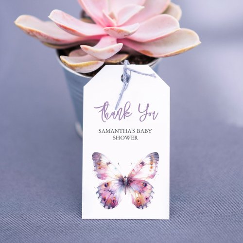 Purple Butterfly Baby Shower Favor Tags