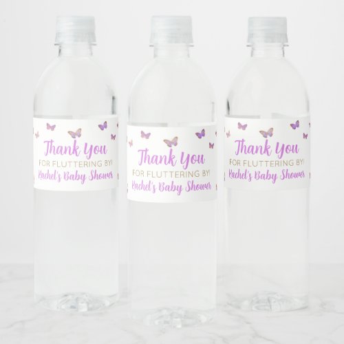 Purple Butterfly Baby Shower Favor Water Bottle Label