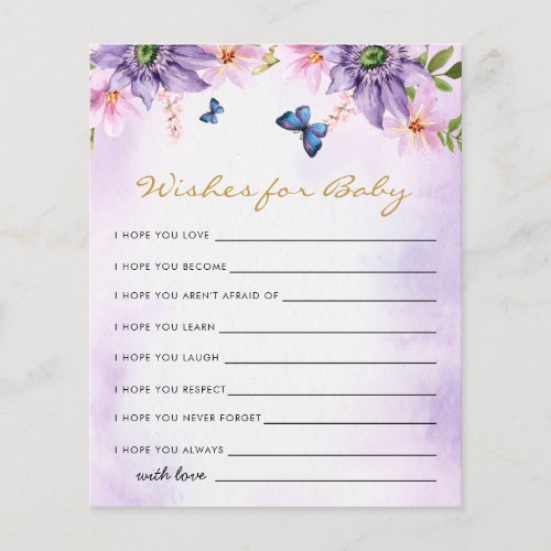 Purple Butterfly Baby Shower Game Wishes ForA Baby