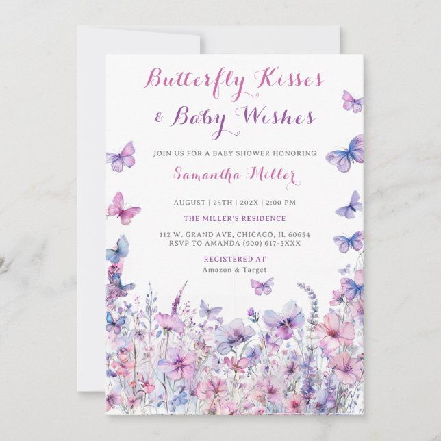Purple Butterfly Baby Shower Invitation (Front)