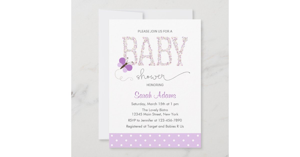 Purple Butterfly Baby Shower Invitation Zazzle