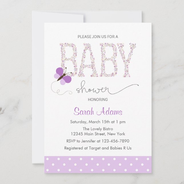 Purple Butterfly Baby Shower Invitation (Front)