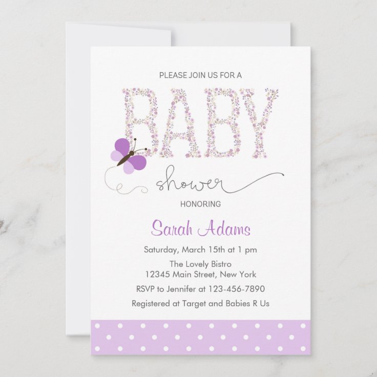Purple Butterfly Baby Shower Invitation Zazzle