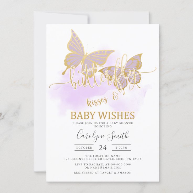 Purple Butterfly Baby Shower Invitation | Zazzle