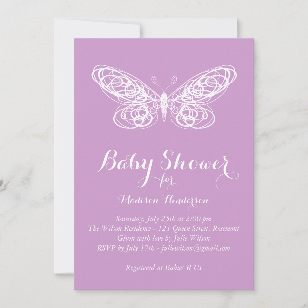 Purple Butterfly Baby Shower Invitation Zazzle