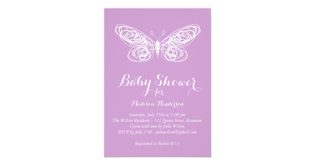 Purple Butterfly Baby Shower Invitation