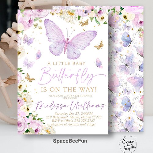 Purple Butterfly Baby Shower Invitation Girl invit