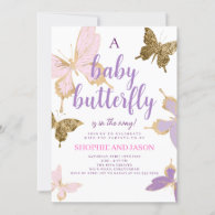 Purple Butterfly Baby Shower Invite Girl