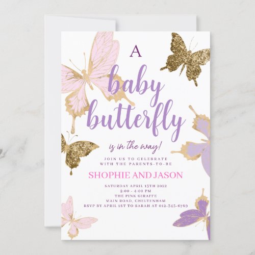 Purple Butterfly Baby Shower Invite Girl
