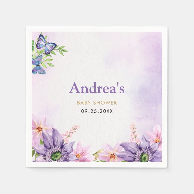 Purple Butterfly Baby Shower Napkin (Front)