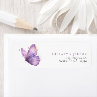 Purple butterfly Baby Shower Return Address Label